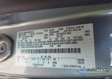 2022 Ford Escape Sel from USA, damaged, VIN 1FMCU9H93NUA53280